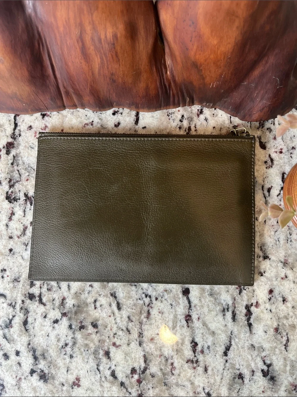 Madewell Polka Dot Olive Green Leather Clutch